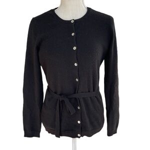 Saks Fifth Avenue Black Cashmere Cardigan With Tie Belt Sweater Size: M